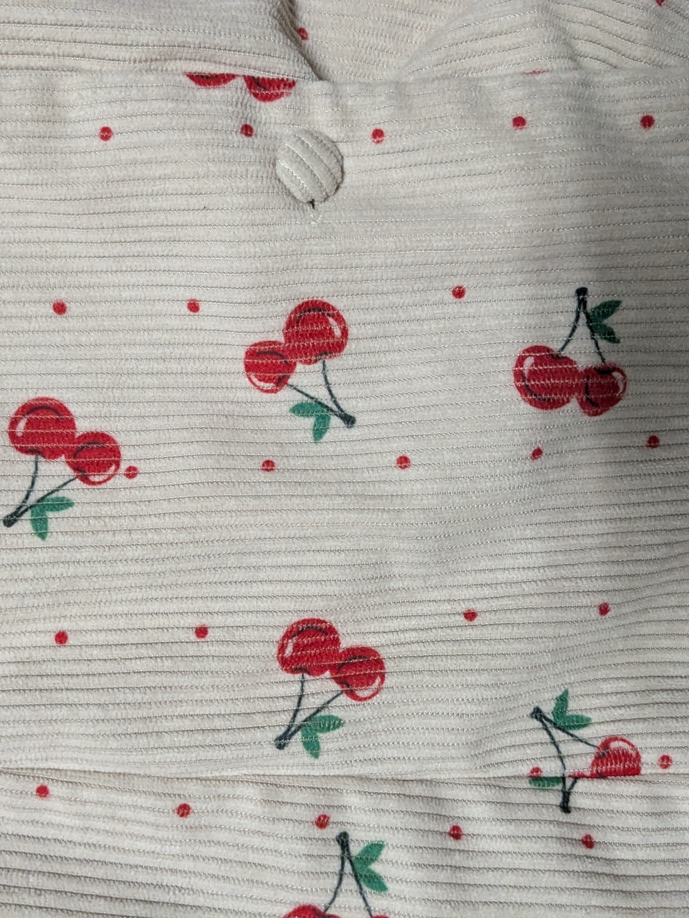 Cherry Print Ribbed Dress- Cream with Red Cherries - Picture 3 of 3